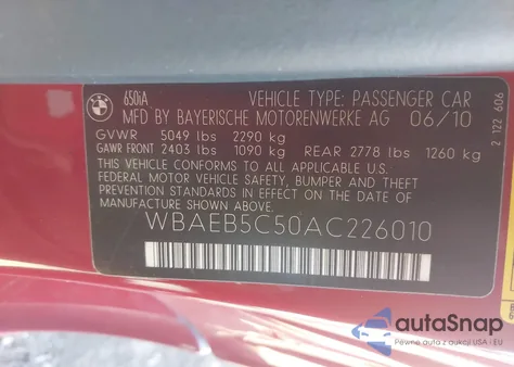 2010 BMW 650I z USA, uszkodzony, nr VIN WBAEB5C50AC226010